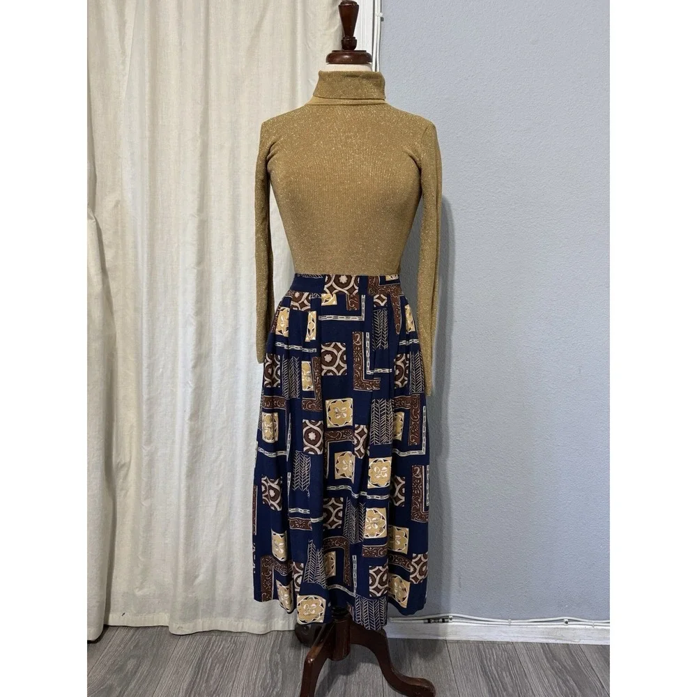 Sag Harbor 1/2 Elastic Waist Boho Midi Skirt Geometric Print Peasant Indie Large